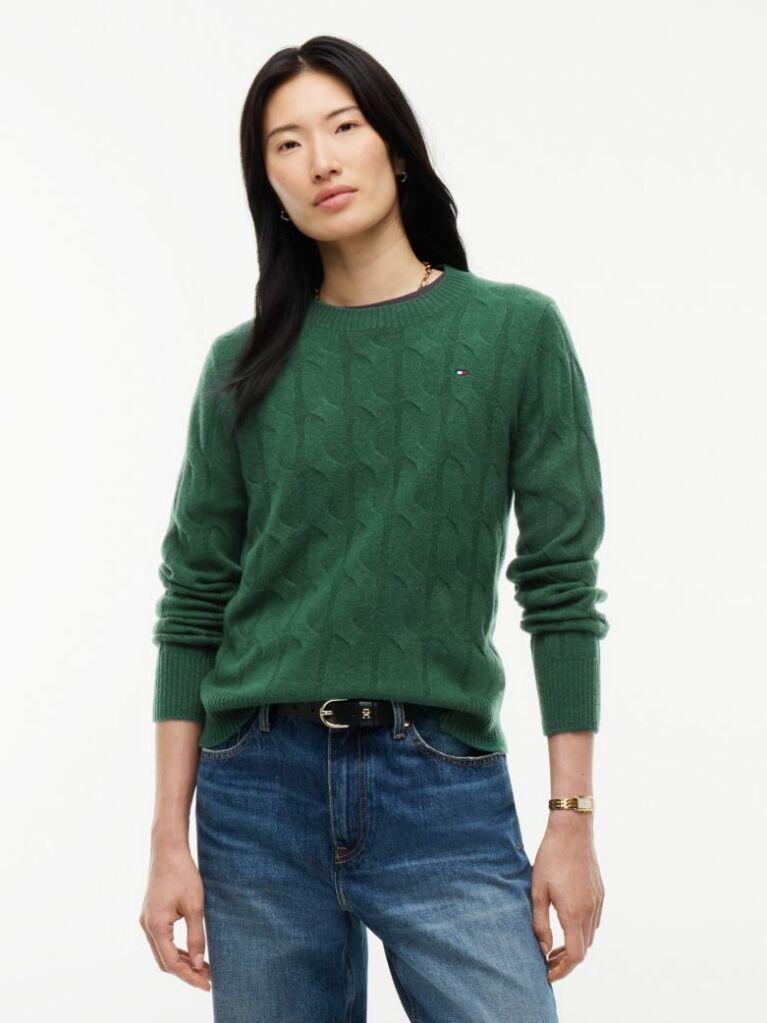 Green Pure Wool Cable Knit Jumper  Women
