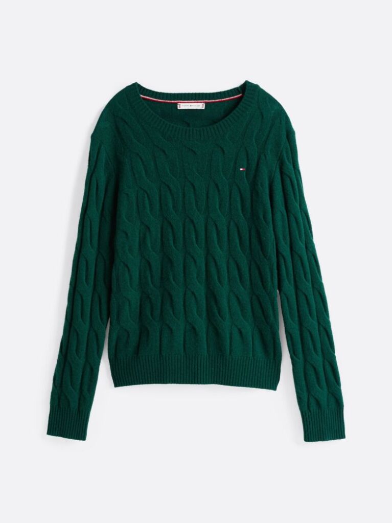 Green Pure Wool Cable Knit Jumper  Women