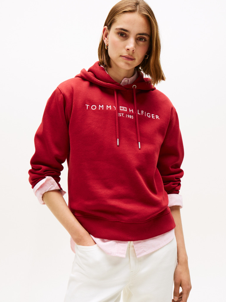 Red Logo Embroidery Hoody  Women