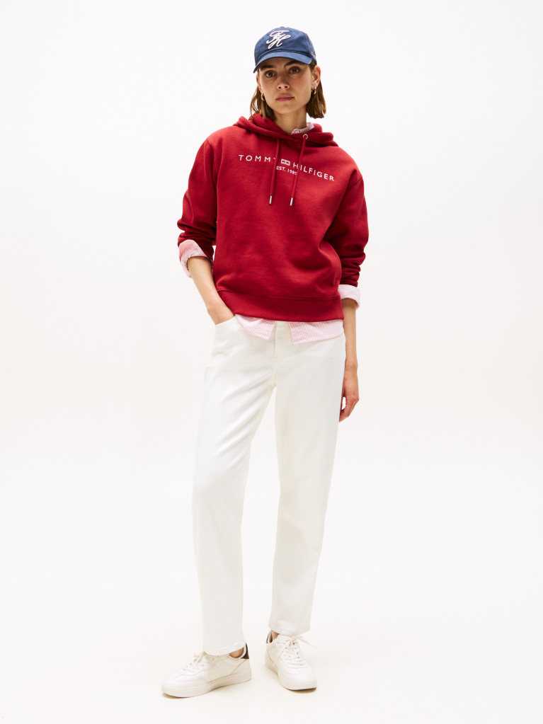 Red Logo Embroidery Hoody  Women