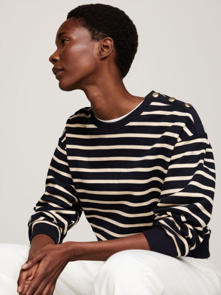 Multi Shoulder Button Crew Neck Sweatshirt  Women