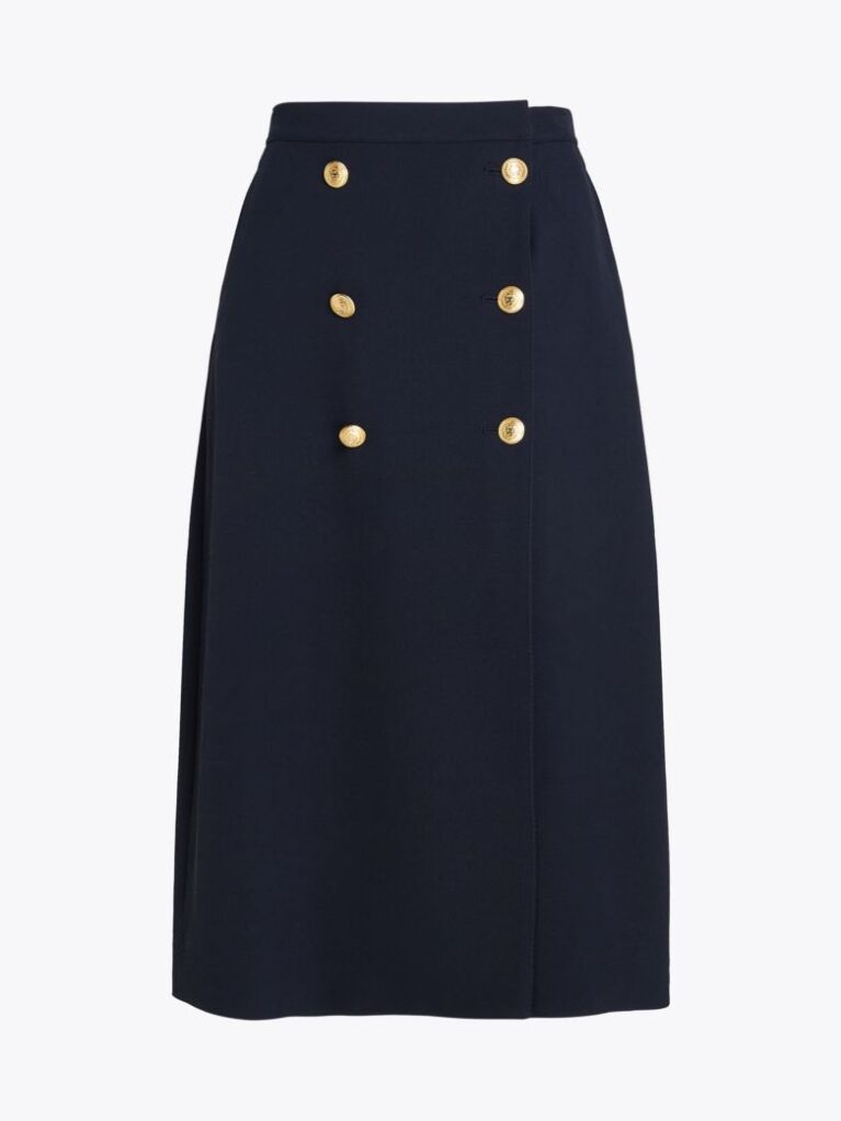 Multi Embossed Button Twill Midi Skirt  Women