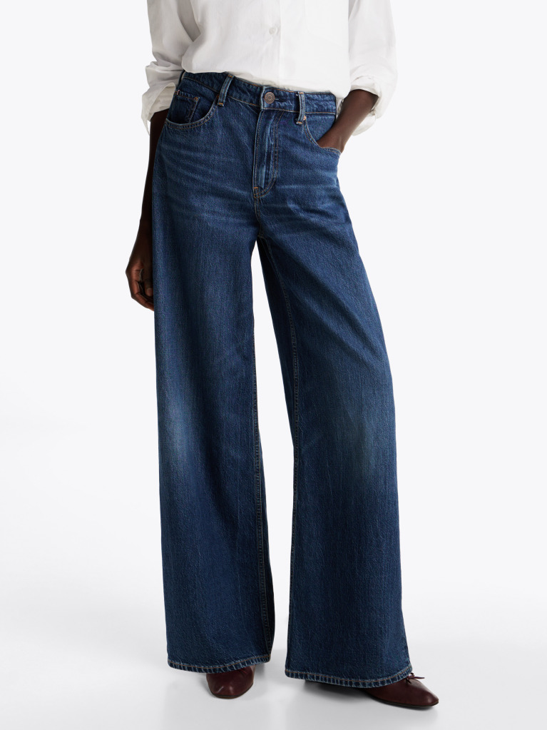 Blue Faded High Rise Wide Leg Jeans  Women