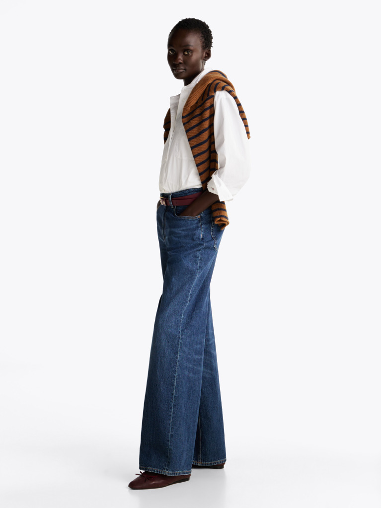 Blue Faded High Rise Wide Leg Jeans  Women