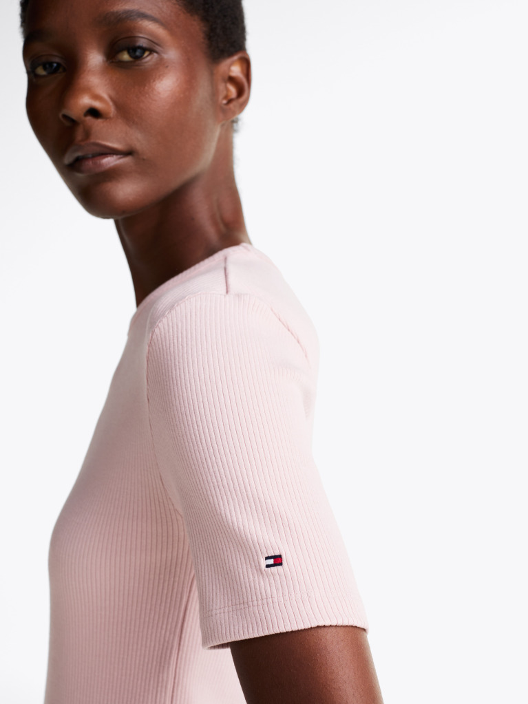 Pink Ribbed Slim T-Shirt  Women