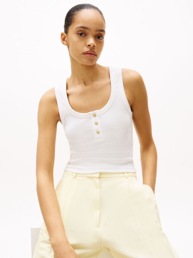 White Henley Slim Tank Top  Women