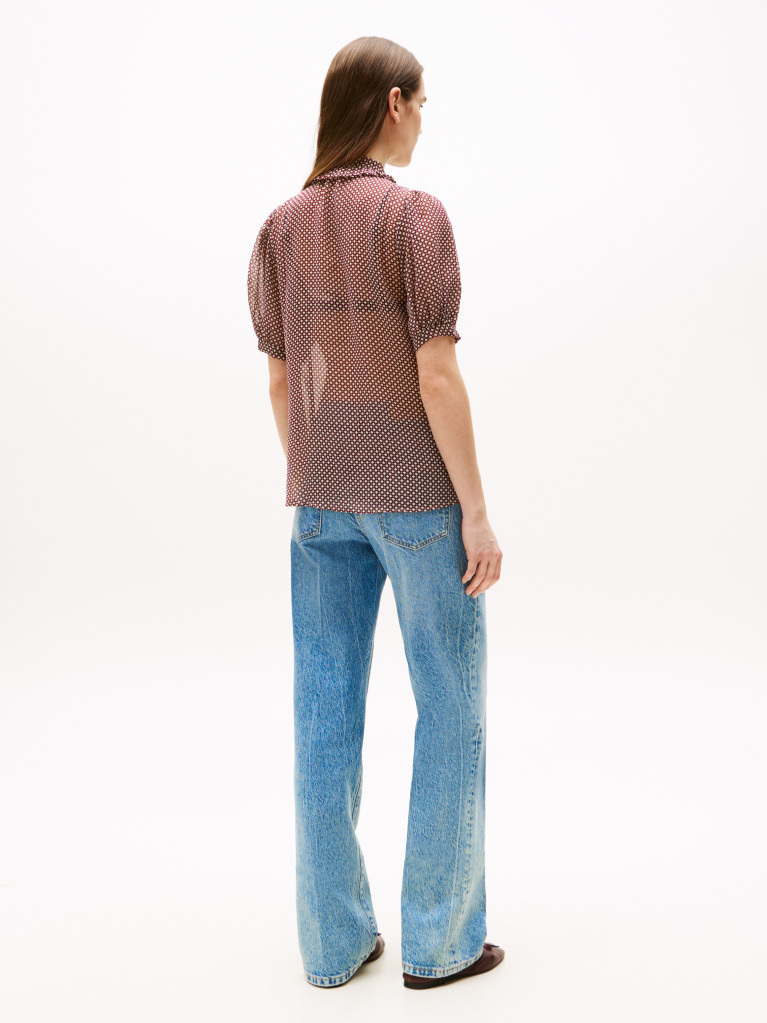 Multi Print Sheer Short Sleeve Blouse  Women