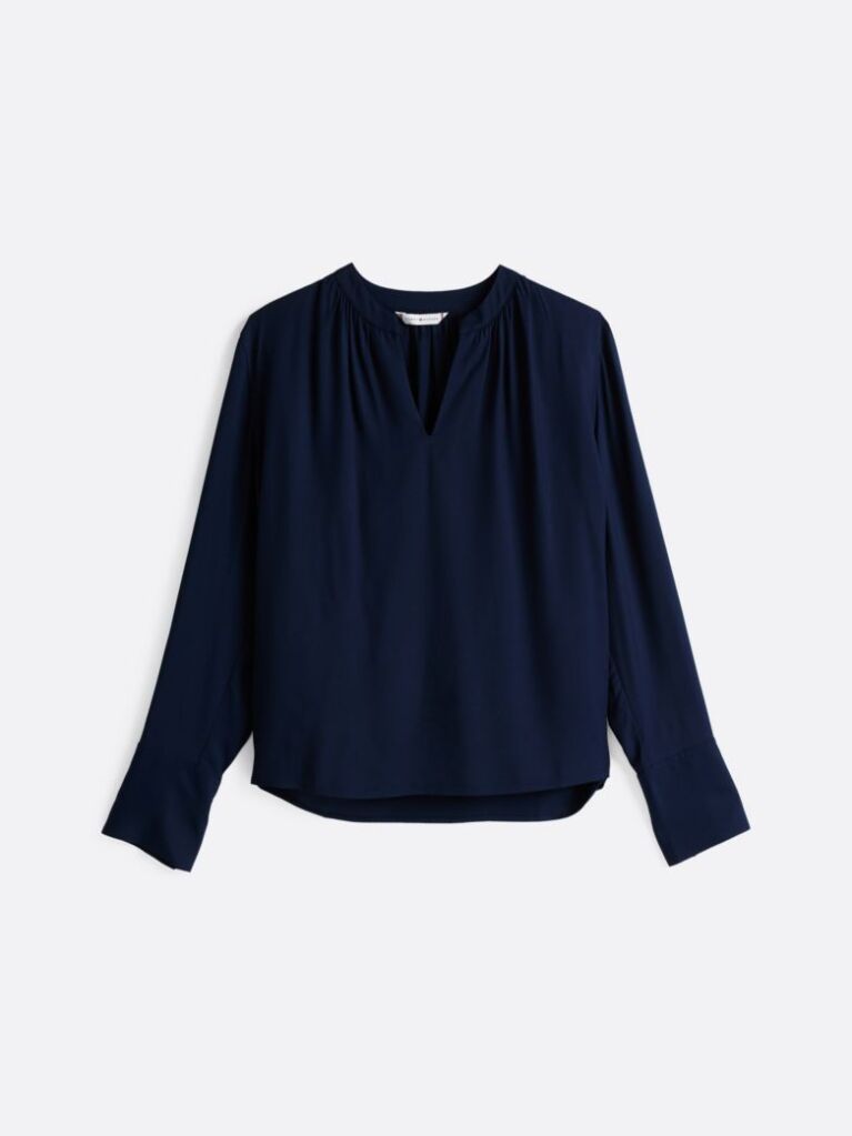 Blue Gathered V-Neck Relaxed Blouse  Women