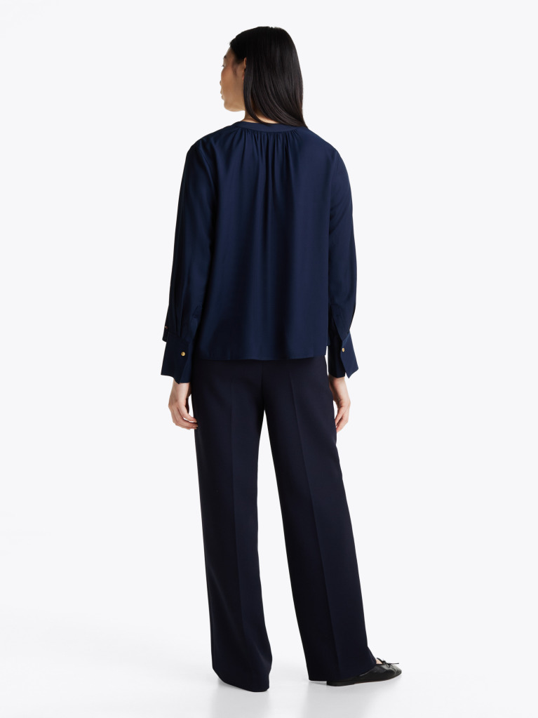 Blue Gathered V-Neck Relaxed Blouse  Women
