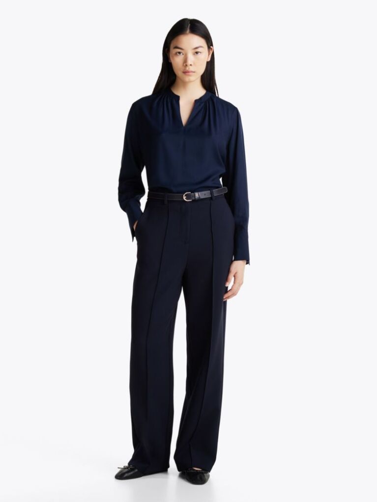 Blue Gathered V-Neck Relaxed Blouse  Women