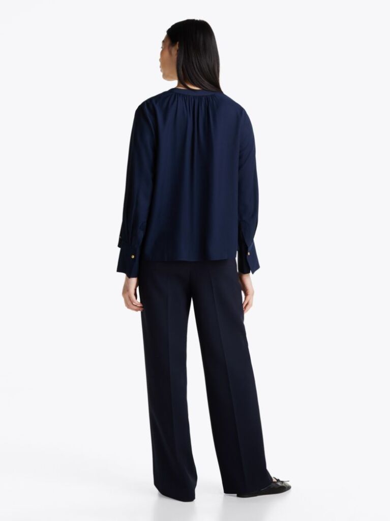 Blue Gathered V-Neck Relaxed Blouse  Women