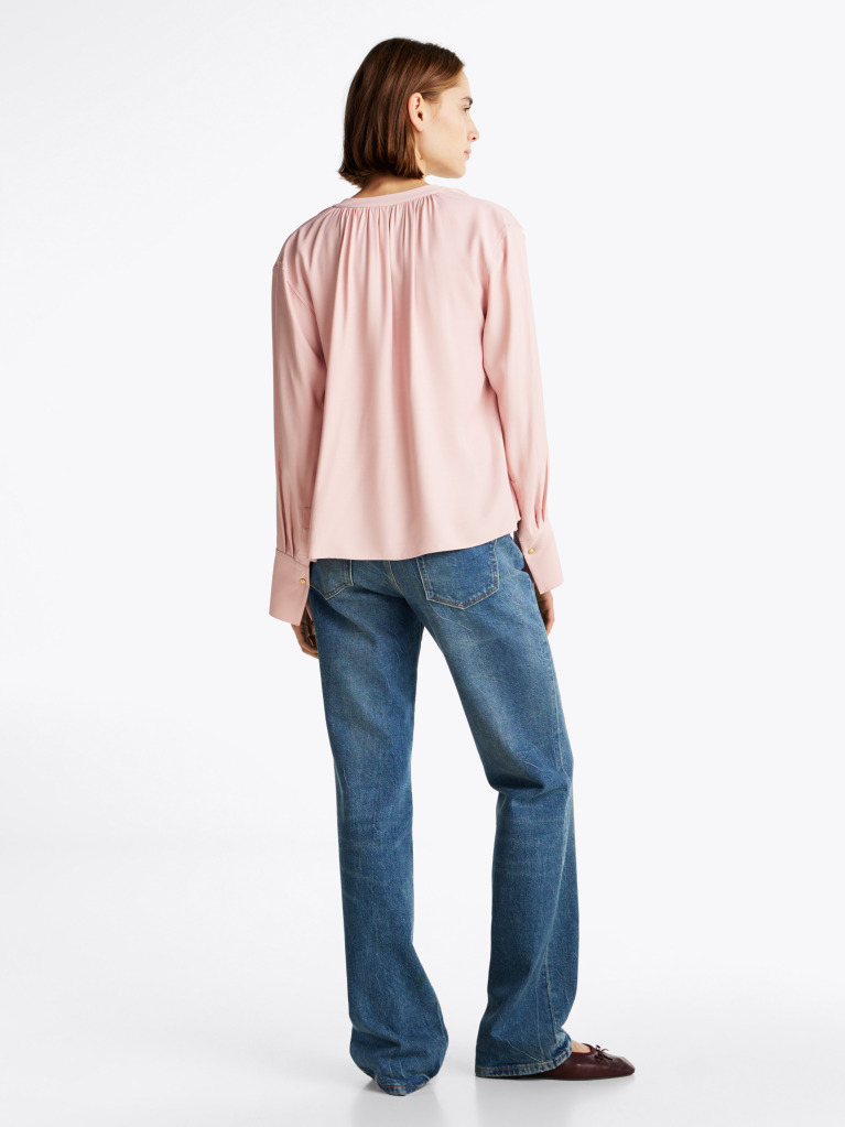 Pink Gathered V-Neck Relaxed Blouse  Women