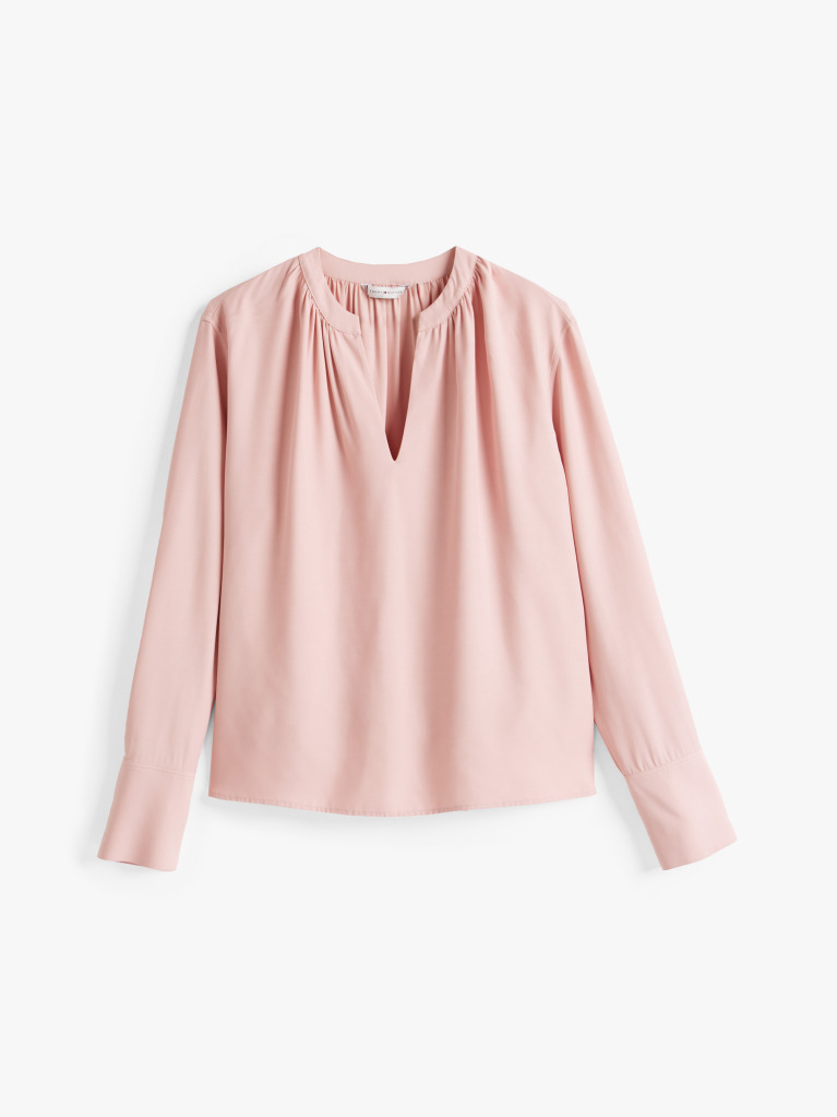 Pink Gathered V-Neck Relaxed Blouse  Women