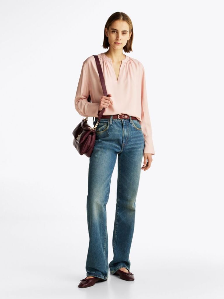 Pink Gathered V-Neck Relaxed Blouse  Women