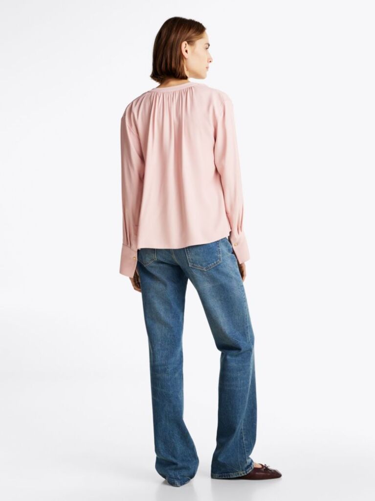 Pink Gathered V-Neck Relaxed Blouse  Women