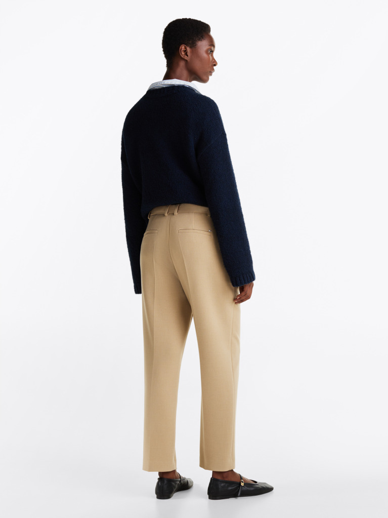 Beige Slim Fit Straight Cropped Trousers  Women
