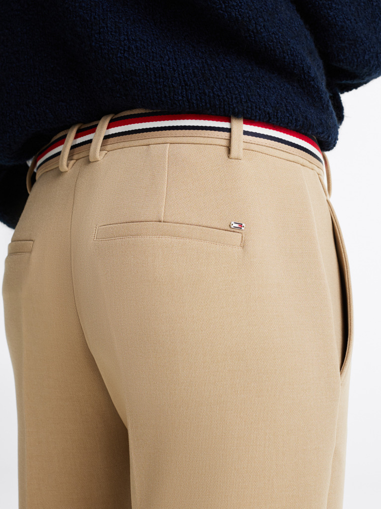 Beige Slim Fit Straight Cropped Trousers  Women
