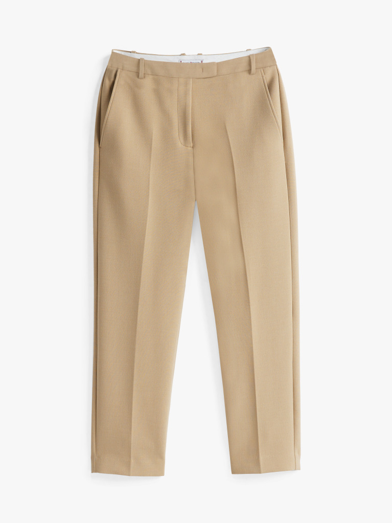 Beige Slim Fit Straight Cropped Trousers  Women