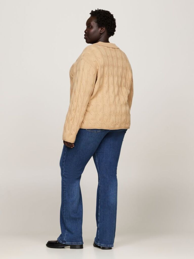 Khaki Curve Pure Wool Relaxed Polo Jumper  Women