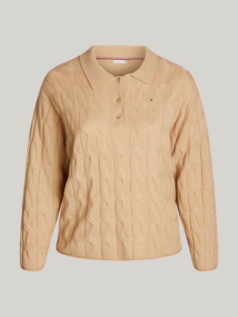 Khaki Curve Pure Wool Relaxed Polo Jumper  Women