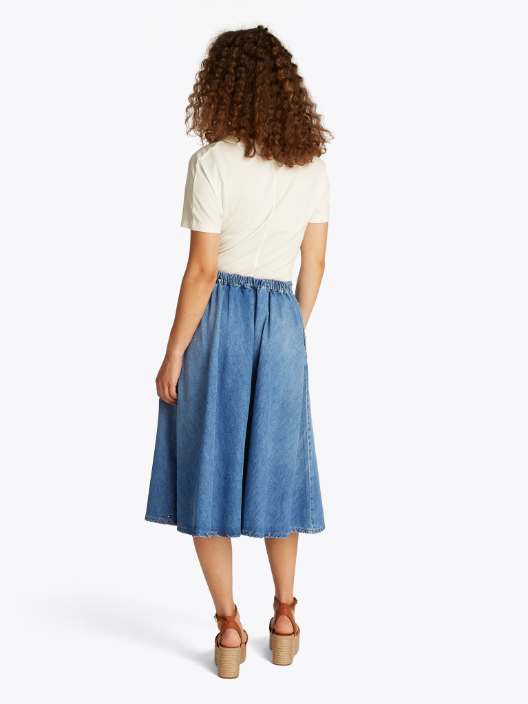 Blue Denim Midi Flared Skirt  Women