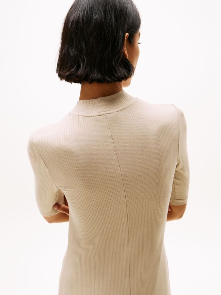 Beige Ribbed Slim Midi Bodycon Dress  Women