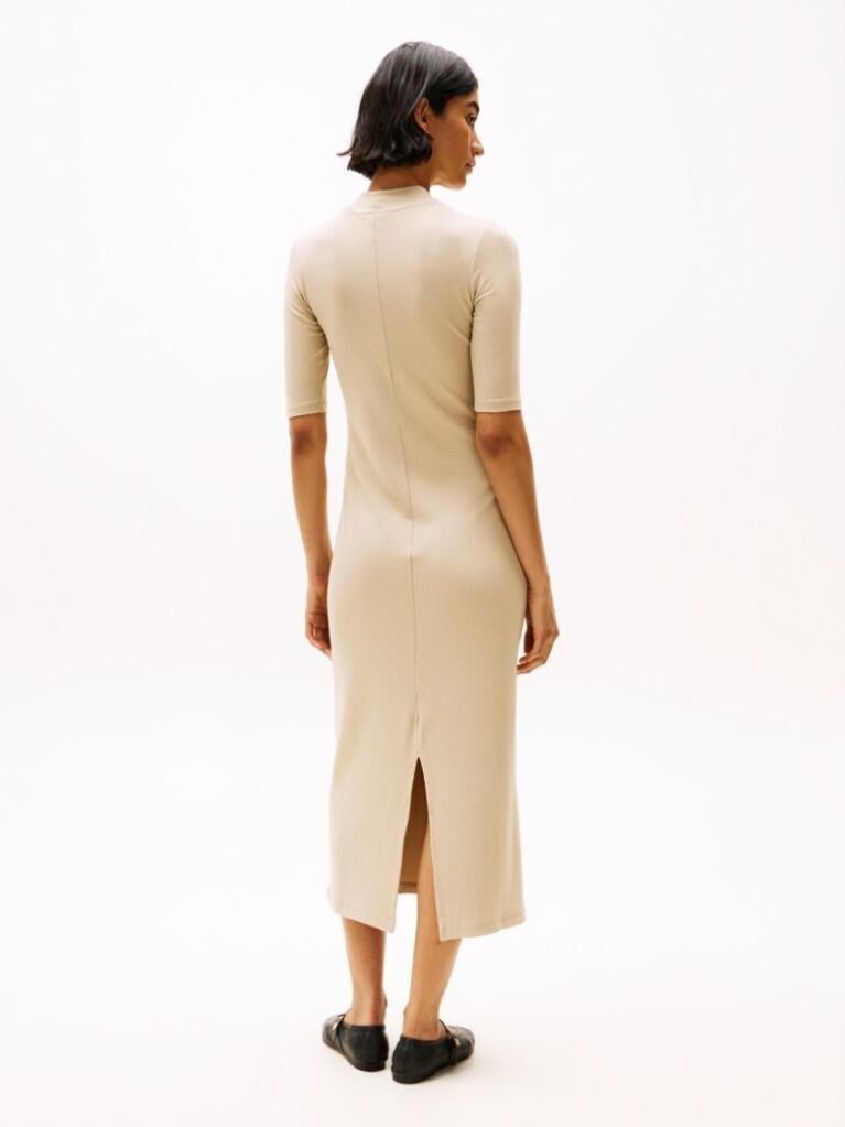 Beige Ribbed Slim Midi Bodycon Dress  Women