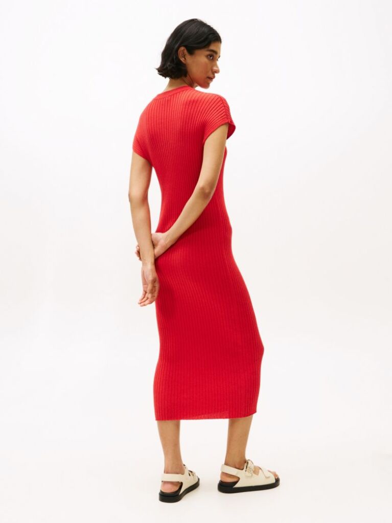 Red Cap Sleeve Ribbed Midi Jumper Dress  Women