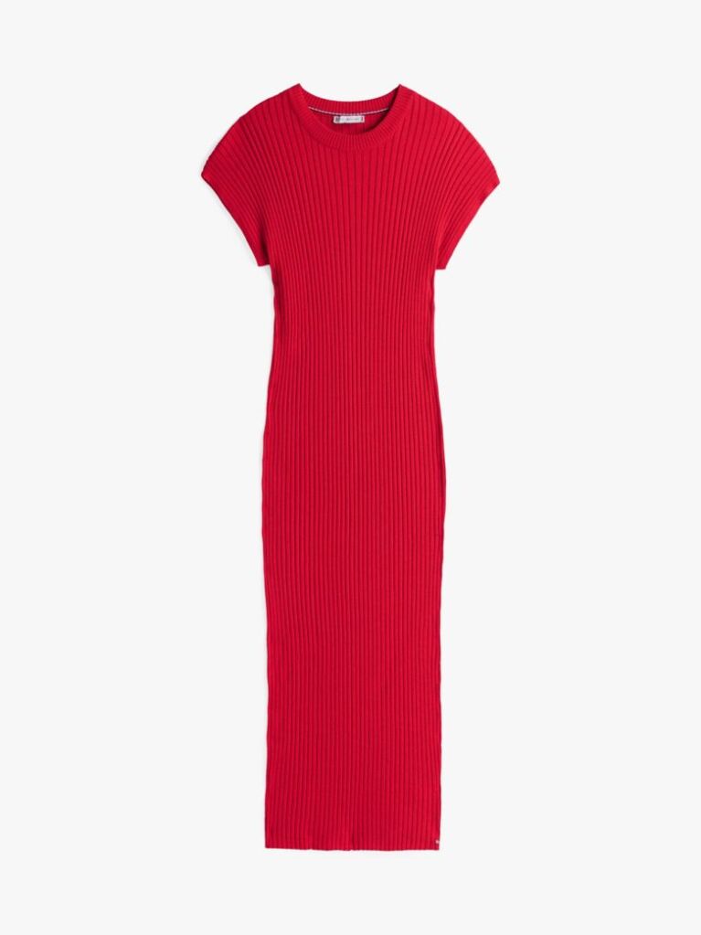Red Cap Sleeve Ribbed Midi Jumper Dress  Women