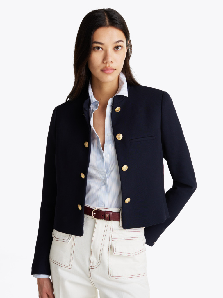 Μπλε Blazer Με Mandarin Γιακά Σε Στενή Γραμμή  Γυναίκες