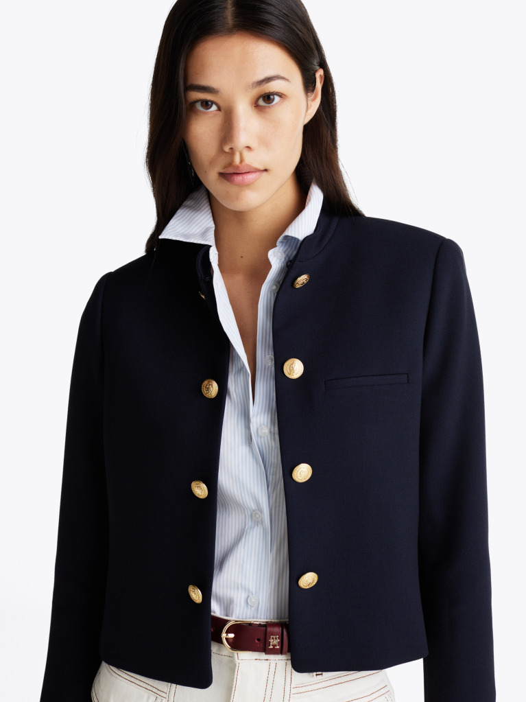 Μπλε Blazer Με Mandarin Γιακά Σε Στενή Γραμμή  Γυναίκες