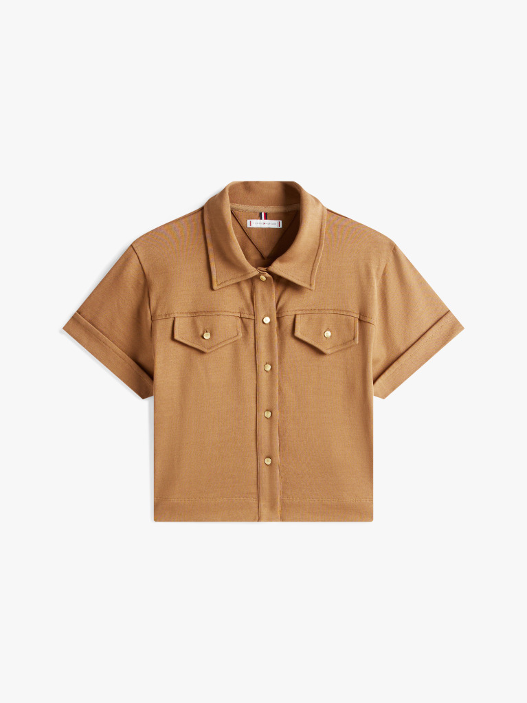 Brown Regular Fit Gold-Tone Button Shirt  Women