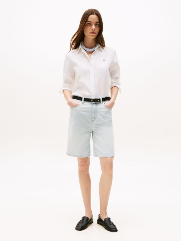White Regular Fit Linen Shirt  Women