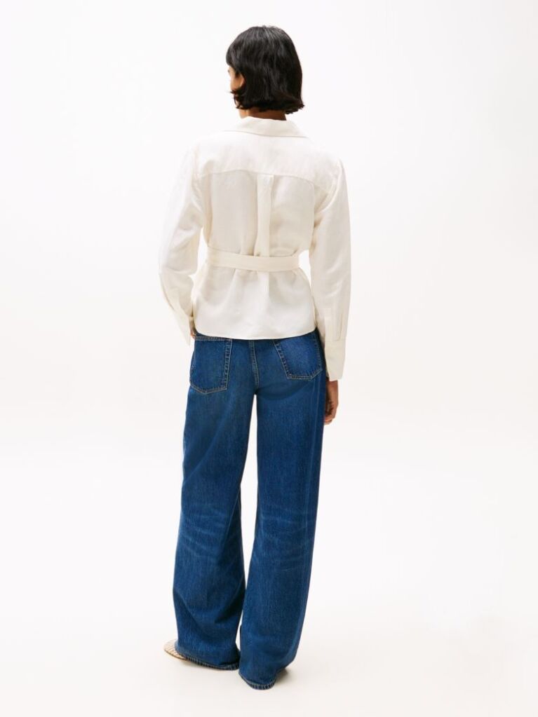 White Relaxed Fit Linen Blend Wrap Blouse  Women