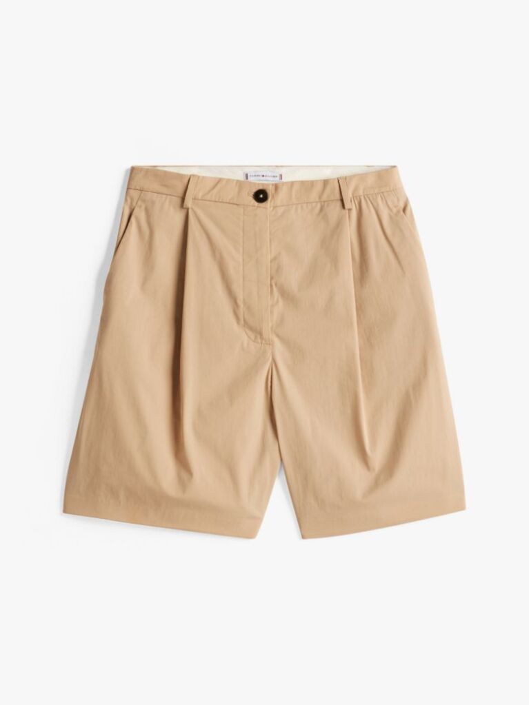 Beige Pleated Bermuda Shorts  Women
