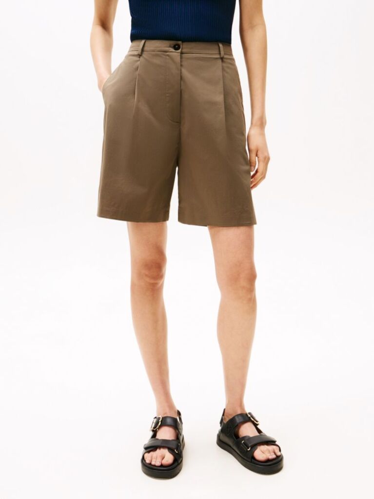 Brown Pleated Bermuda Shorts  Women
