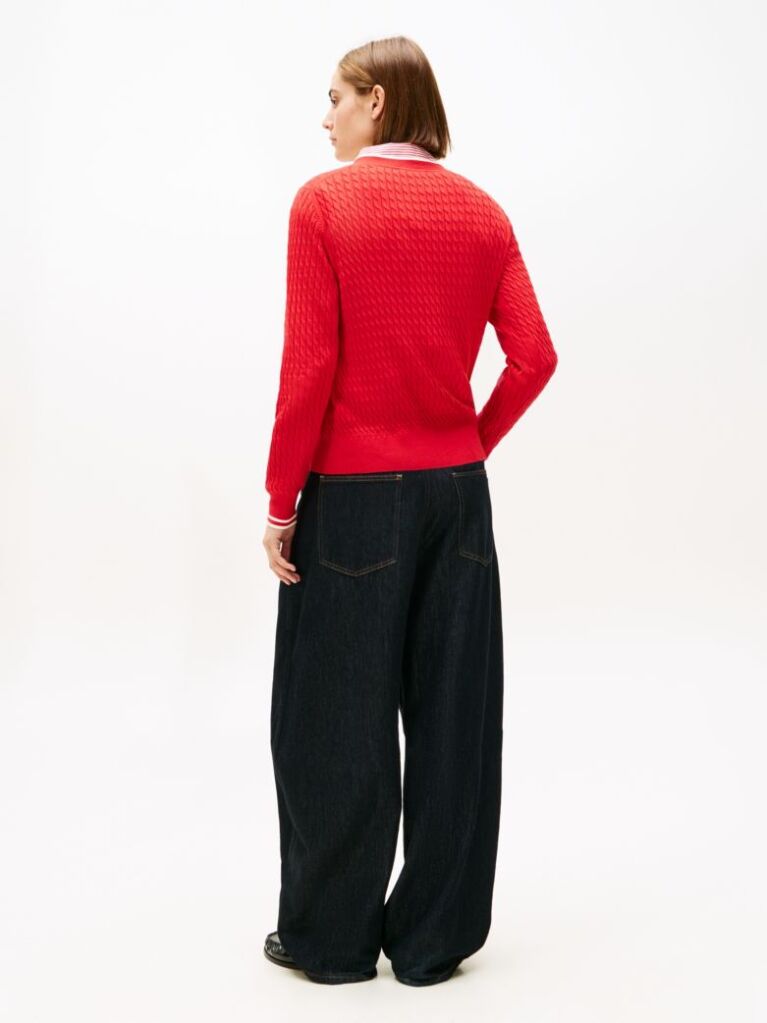 Red Cable Knit V-Neck Jumper  Women
