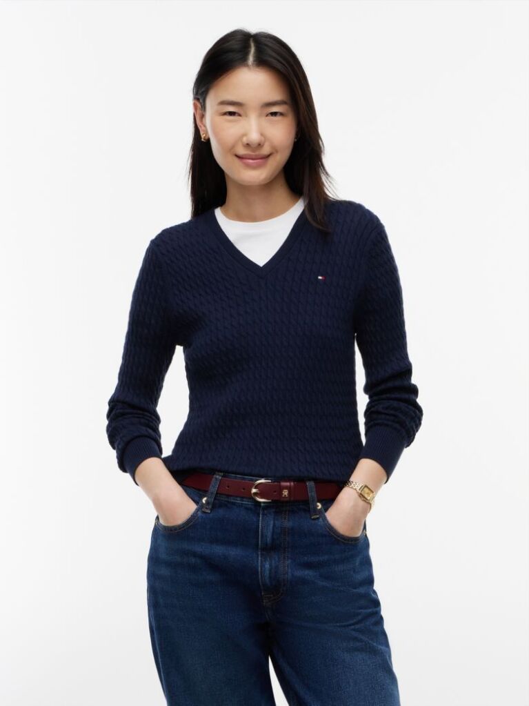 Blue Cable Knit V-Neck Jumper  Women