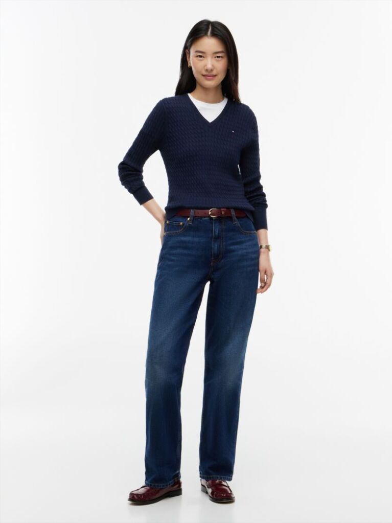 Blue Cable Knit V-Neck Jumper  Women