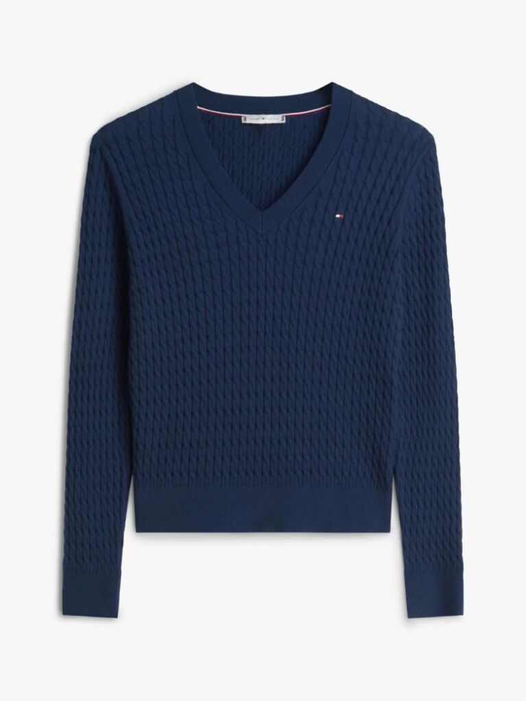 Blue Cable Knit V-Neck Jumper  Women