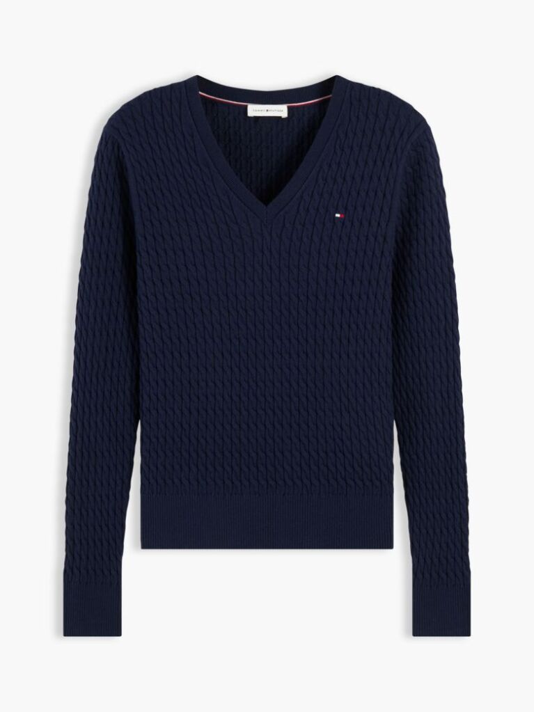 Blue Cable Knit V-Neck Jumper  Women