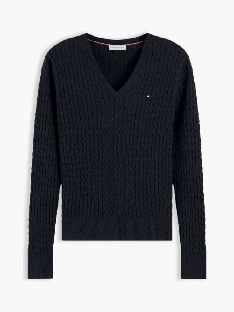 Grey Cable Knit V-Neck Jumper  Women