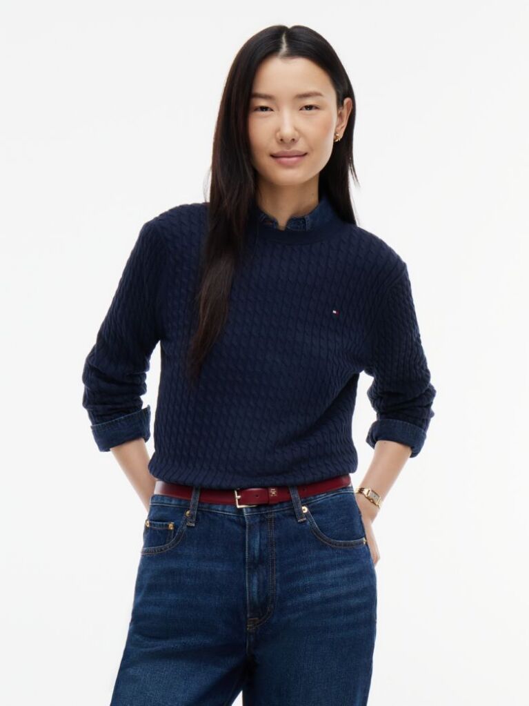 Blue Fine Cable Knit Jumper  Women