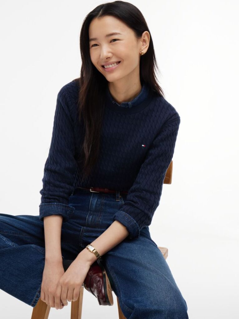 Blue Fine Cable Knit Jumper  Women