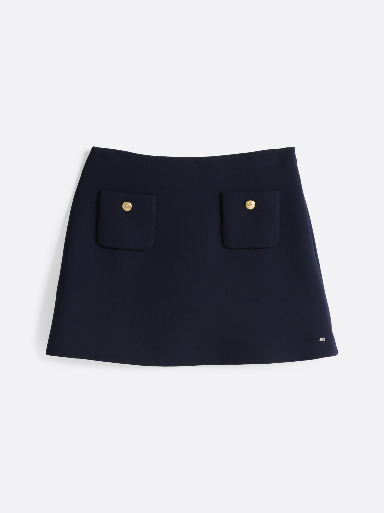 Blue Button Pocket Mini Skirt  Women