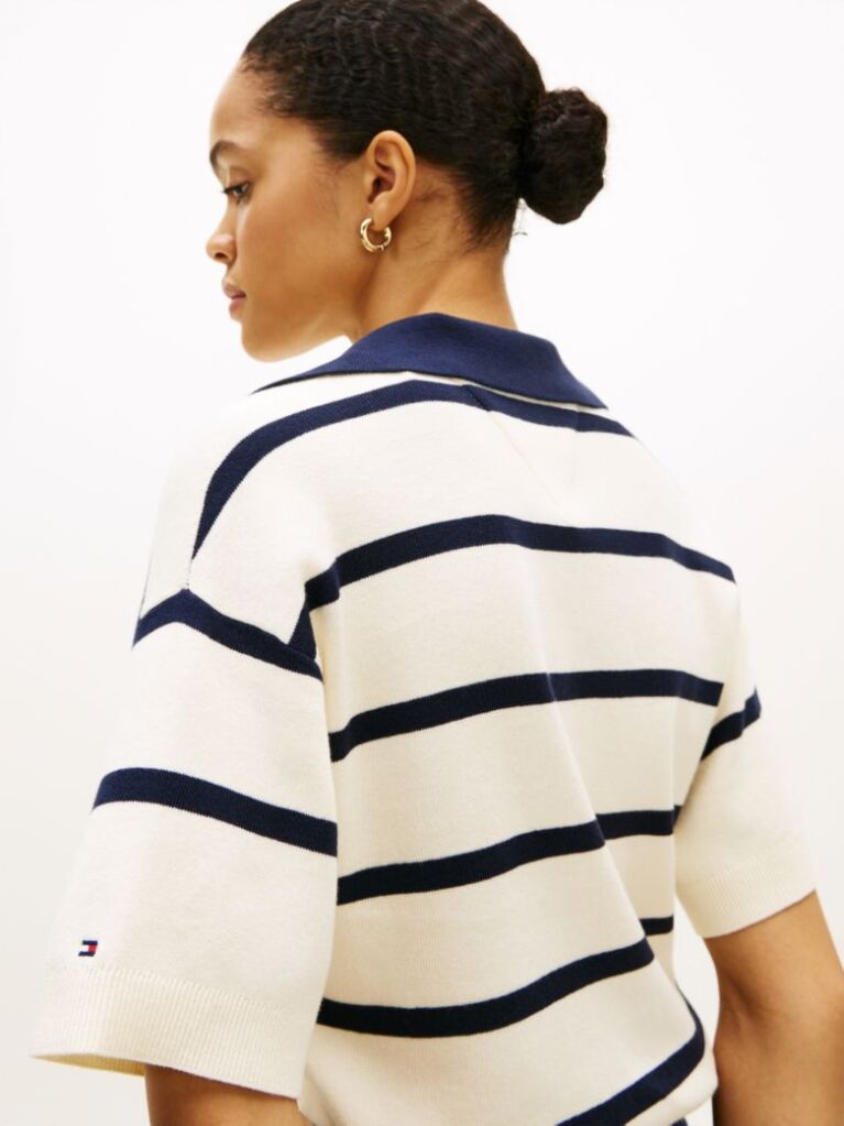 Multi Stripe Short Sleeve Polo Jumper  Women
