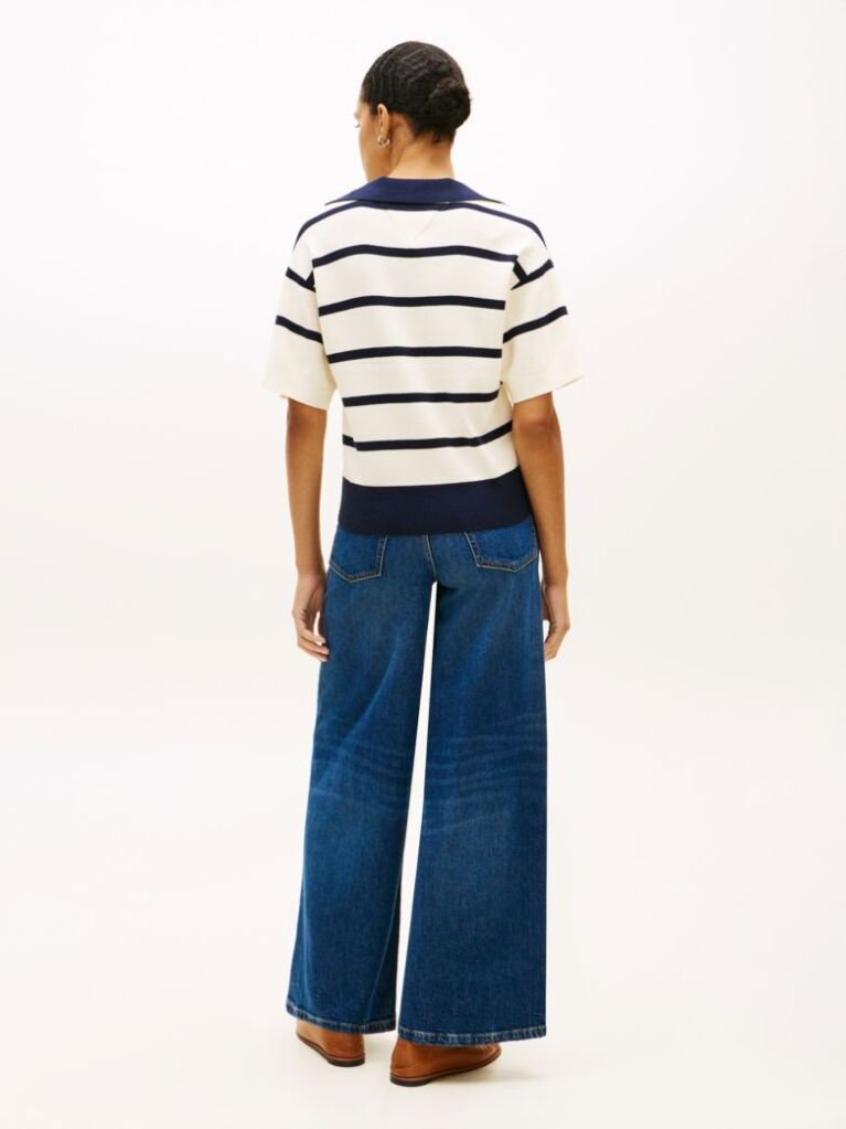 Multi Stripe Short Sleeve Polo Jumper  Women