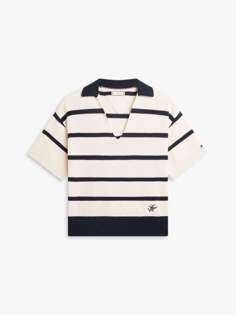 Multi Stripe Short Sleeve Polo Jumper  Women