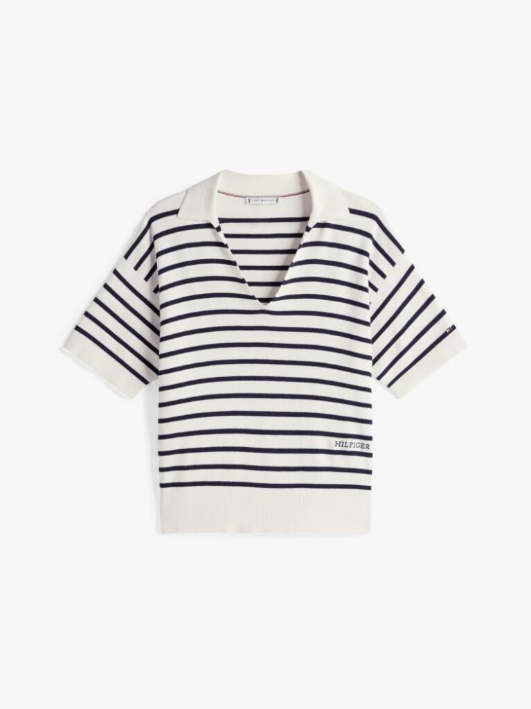 Multi Stripe Short Sleeve Polo Jumper  Women