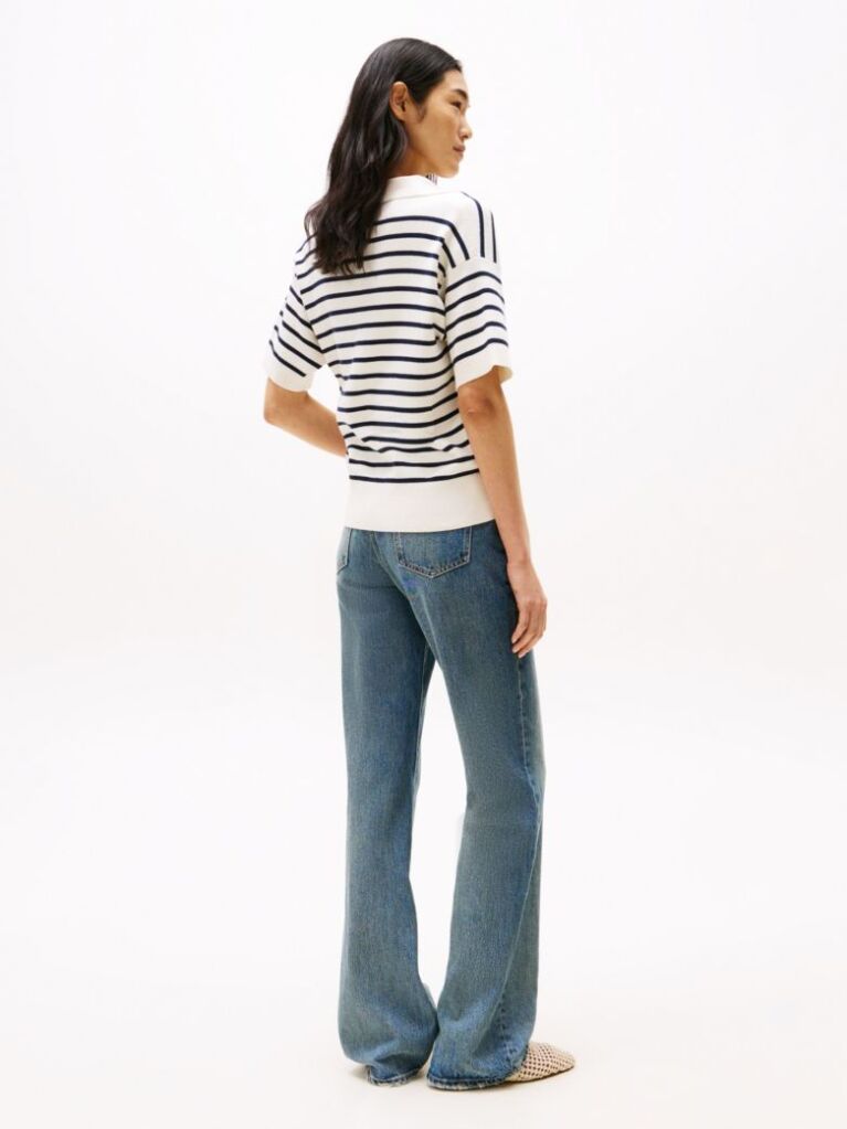 Multi Stripe Short Sleeve Polo Jumper  Women